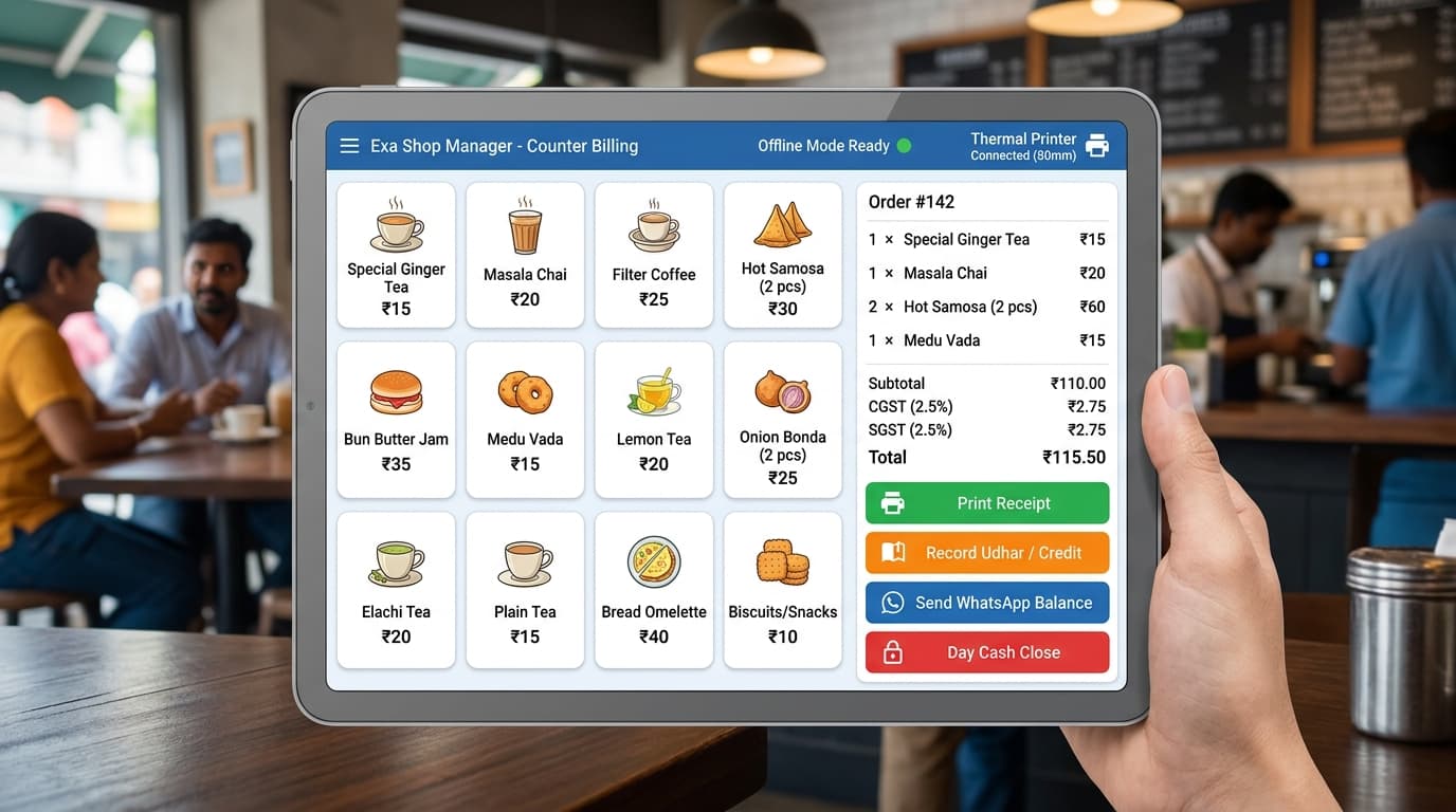 Exa Shop Manager Offline Retail POS and Counter Billing Interface
