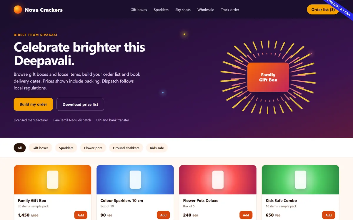 Illustration for Fireworks catalogue and order store